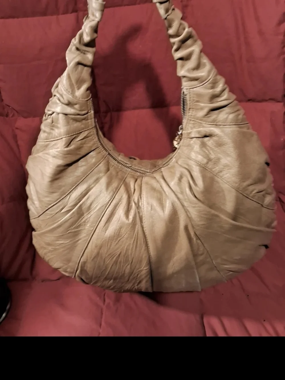 Steve Madden Taupe Ruched Hobo with Tassel
